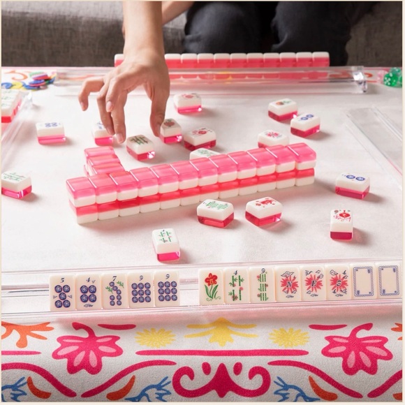 NWT Mahjong Mah Jongg Set Blooming Edition Floral Bag Mat Case Bag Racks Pink - Picture 4 of 16